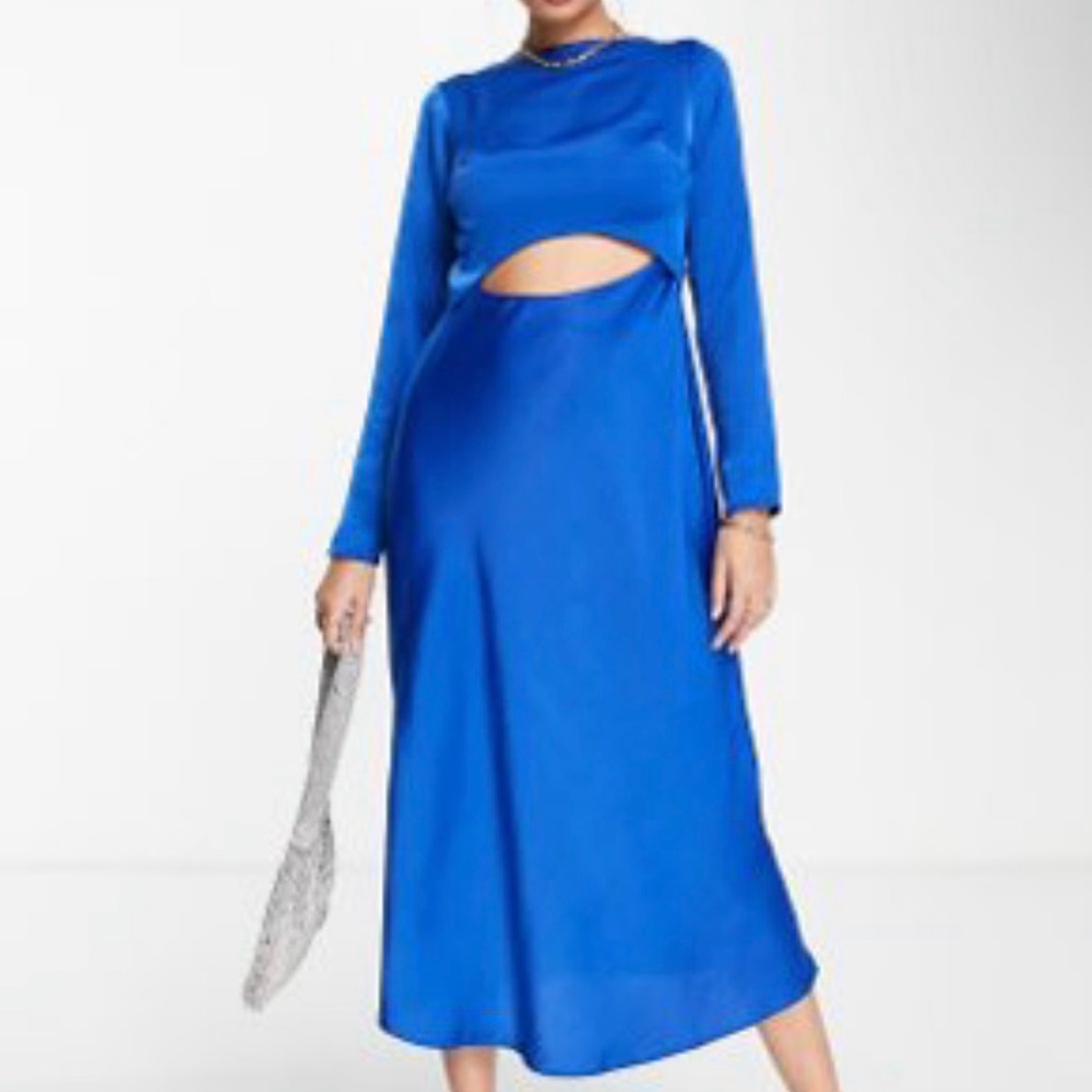 NWOT - ASOS Blue Satin Women's Dress with cutout